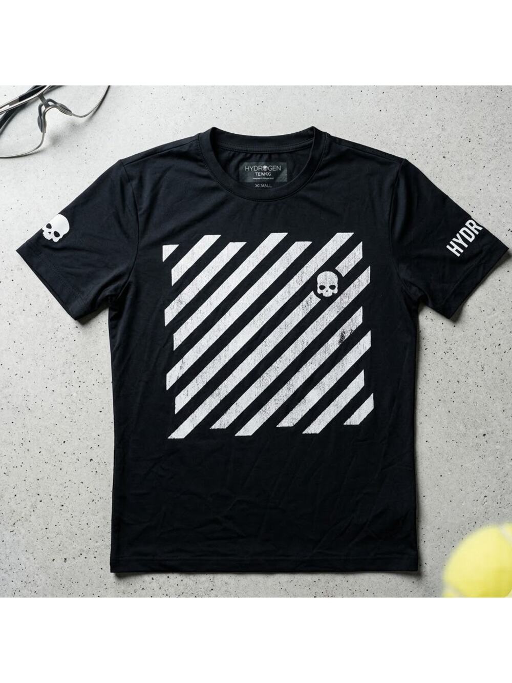 Hydrogen Tennis Italian Luxury Skull Graphic T-Shirt Black White Stripe Men's XS